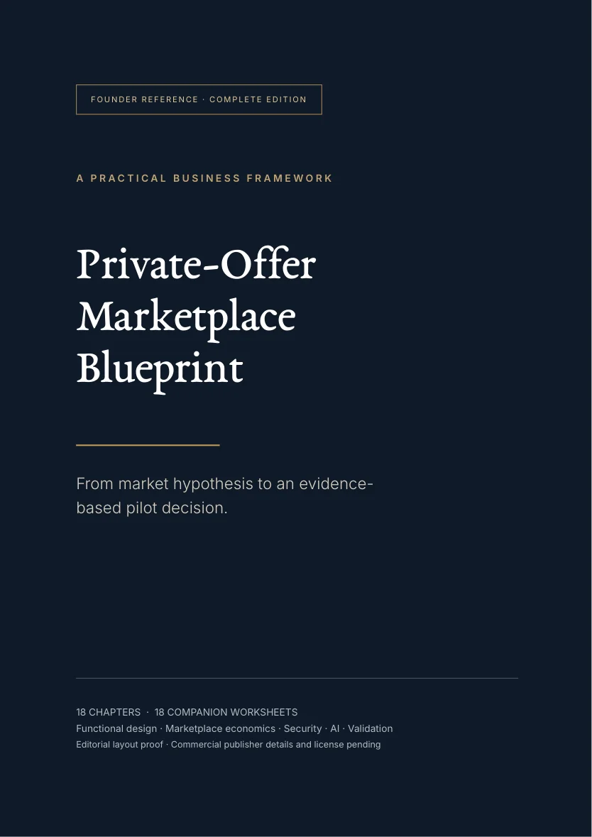 Cover of the Private-Offer Marketplace Blueprint, a navy and gold business reference